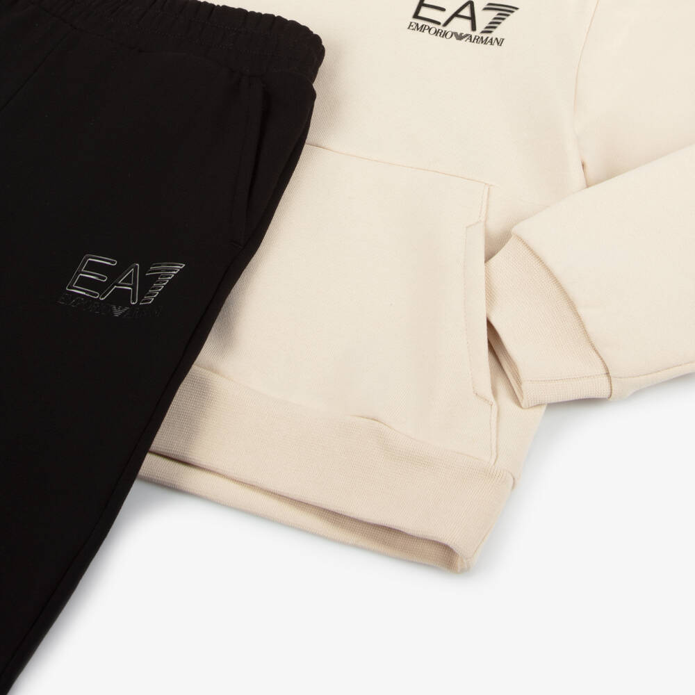 EA7 Emporio Armani-Boys Black & Ivory Cotton Suit | Childrensalon Outlet