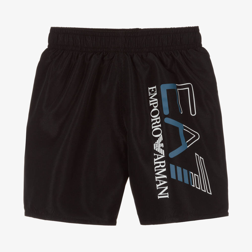EA7 Emporio Armani - Boys Black Logo Swim Shorts | Childrensalon