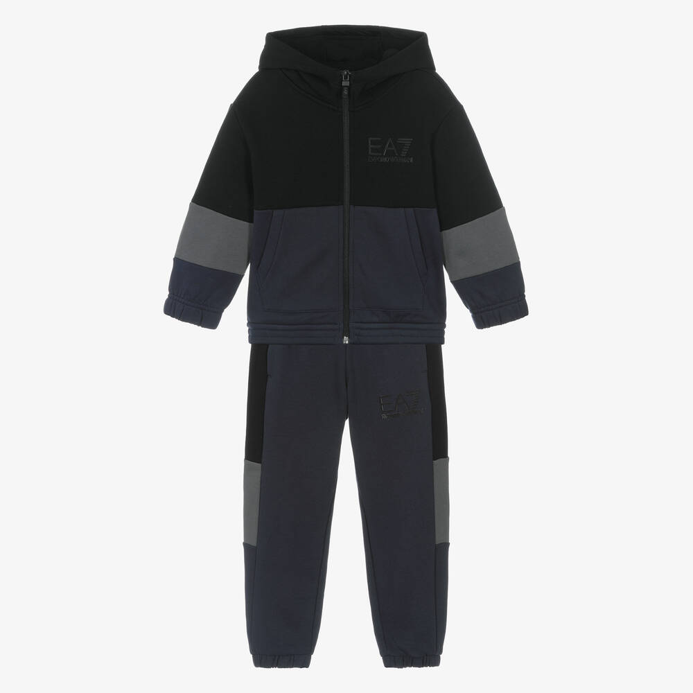 EA7 Emporio Armani - بدلة رياضية قطن جيرسي لون أسود وكحلي للأولاد | Childrensalon