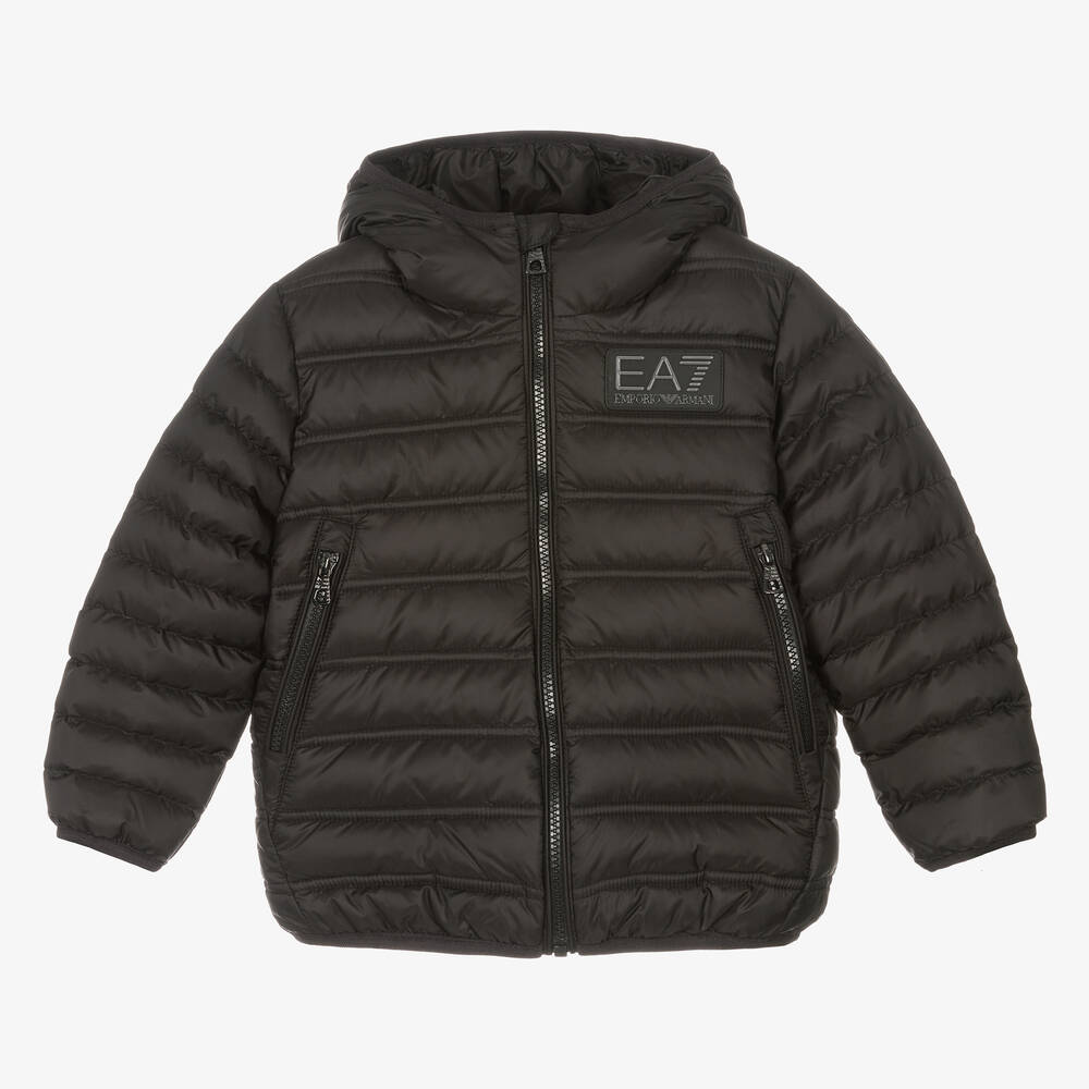 EA7 Emporio Armani - Boys Black Puffer Jacket | Childrensalon