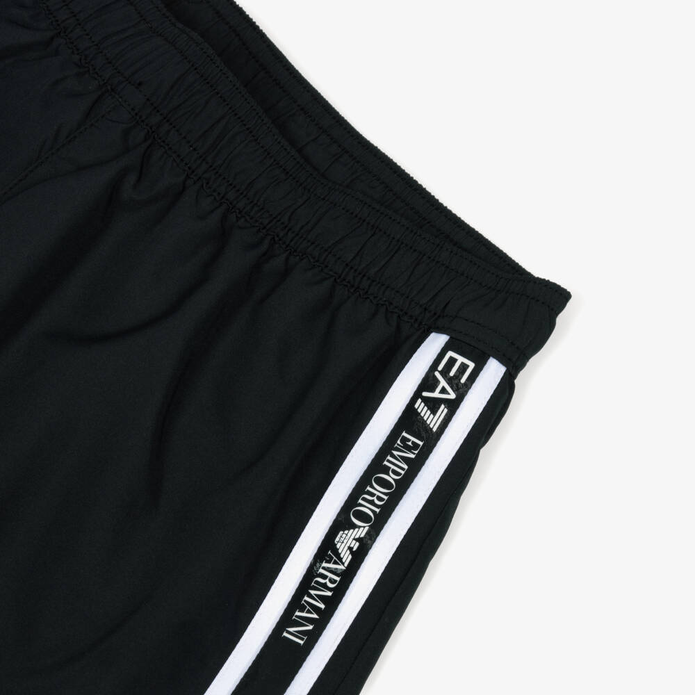 EA7 Emporio Armani-Boys Black Swim Shorts with Rubberised Logo Tape | Childrensalon Outlet