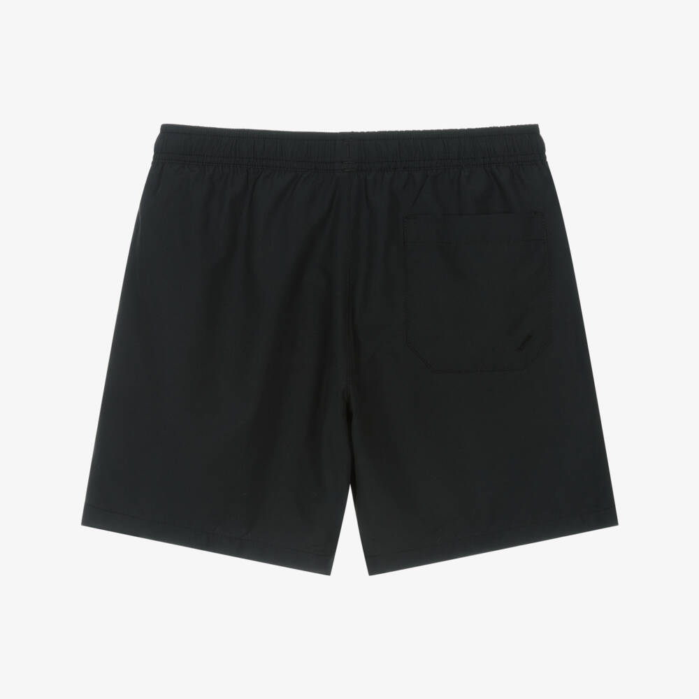 EA7 Emporio Armani-Boys Black Swim Shorts with Rubberised Logo Tape | Childrensalon Outlet
