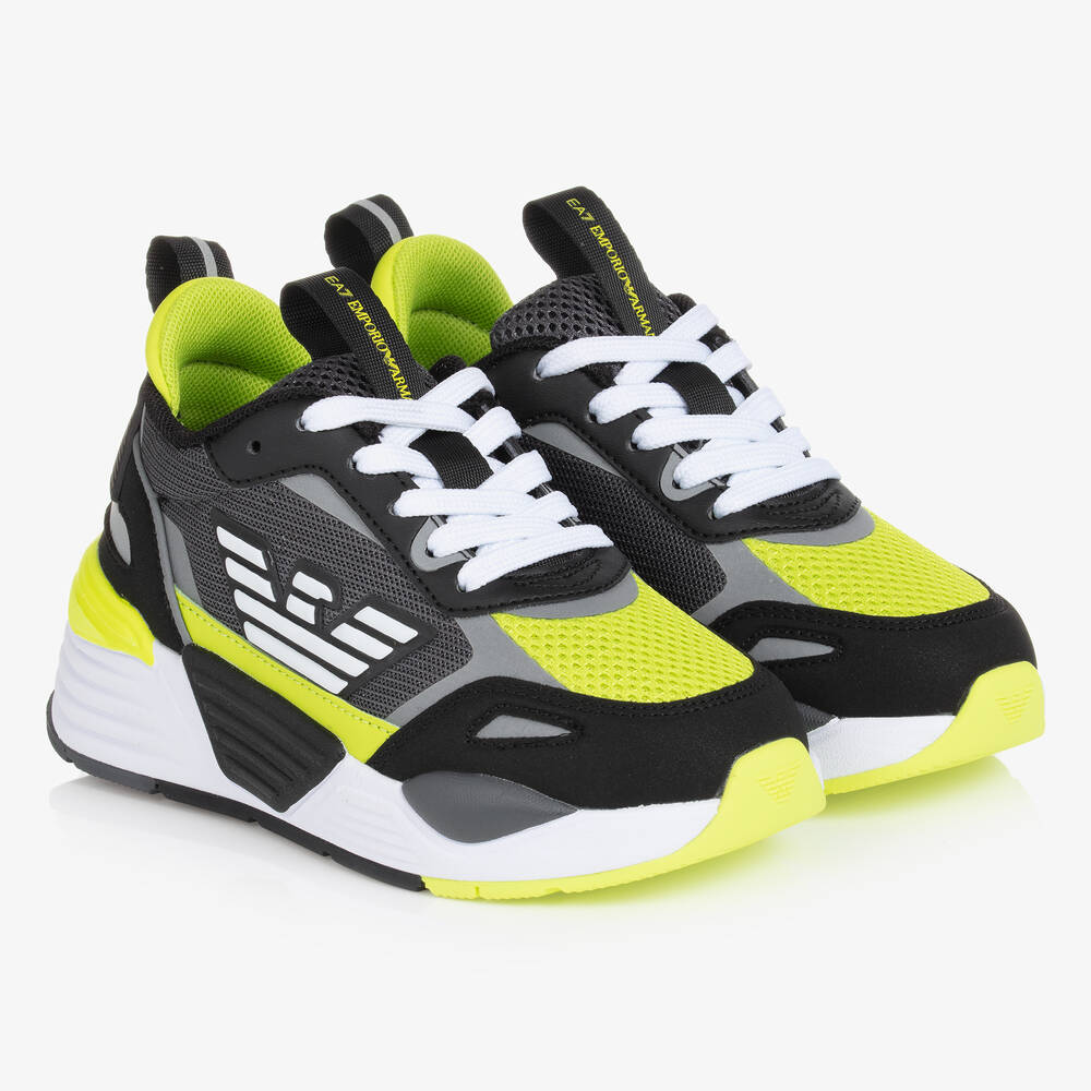 EA7 Emporio Armani - Boys Black & Yellow Logo Trainers | Childrensalon