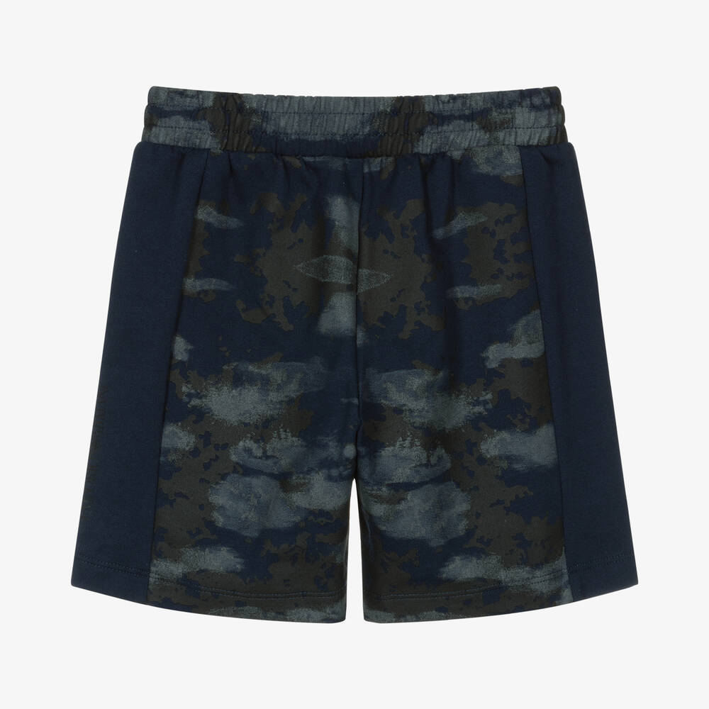 EA7 Emporio Armani Boys Blue Cotton Camouflage Logo Shorts Childrensalon Outlet