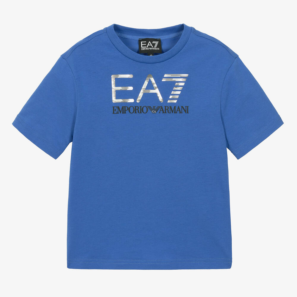 EA7 Emporio Armani - T-shirt bleu en coton EA7 garçon | Childrensalon