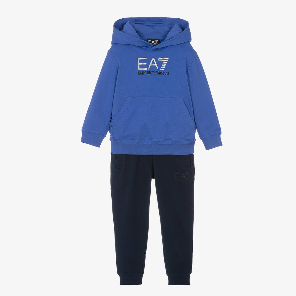 EA7 Emporio Armani - Boys Blue Cotton EA7 Tracksuit | Childrensalon