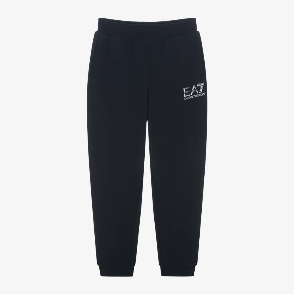EA7 Emporio Armani-Boys Blue Cotton Logo Trousers | Childrensalon Outlet