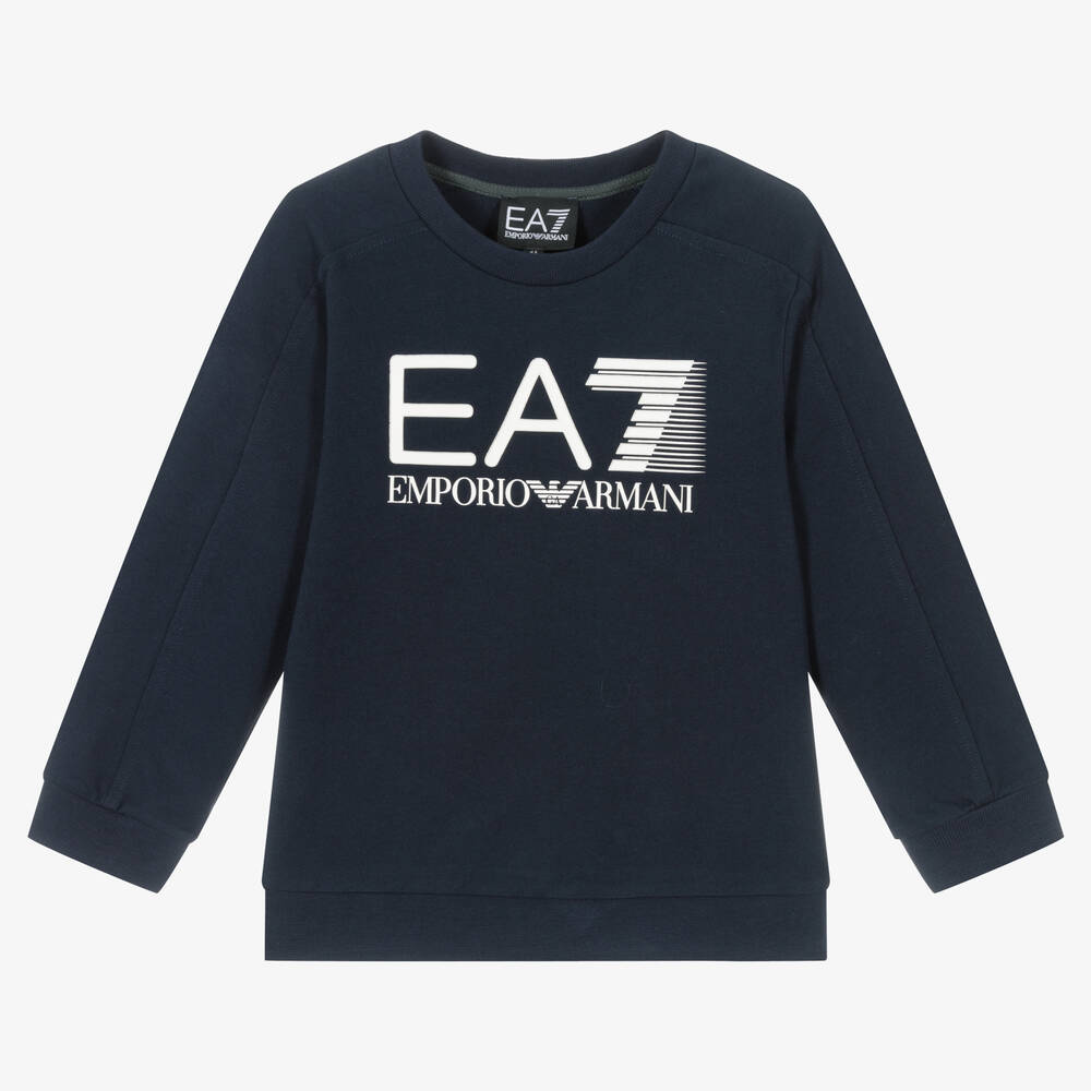 EA7 Emporio Armani - Boys Blue Cotton Sweatshirt | Childrensalon