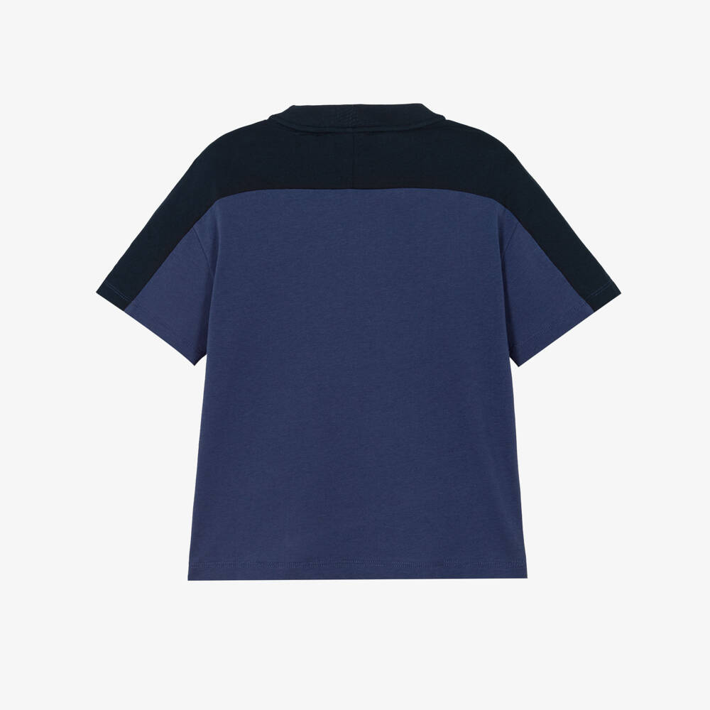EA7 Emporio Armani-Boys Blue Cotton T-Shirt with Felted Logo | Childrensalon Outlet