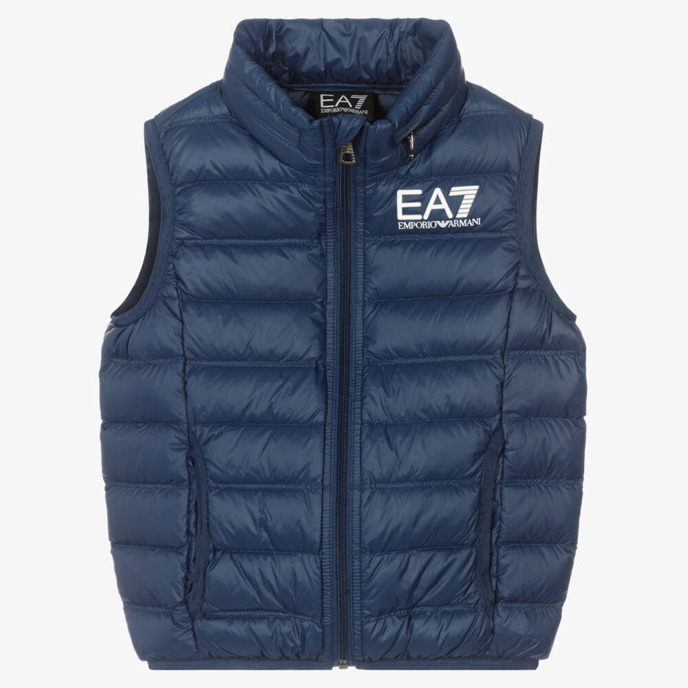 EA7 Emporio Armani-Boys Blue Down Padded Gilet | Childrensalon Outlet