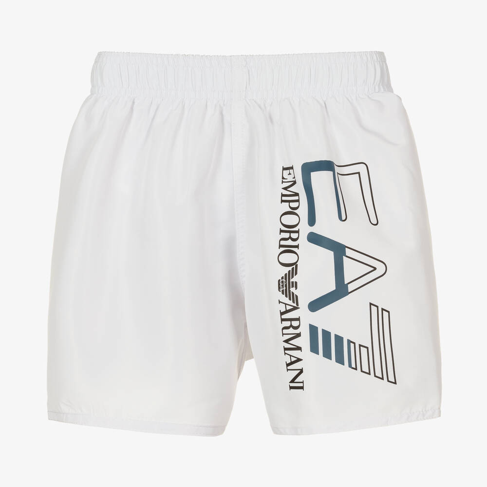 EA7 Emporio Armani - Boys Blue Logo Swim Shorts | Childrensalon