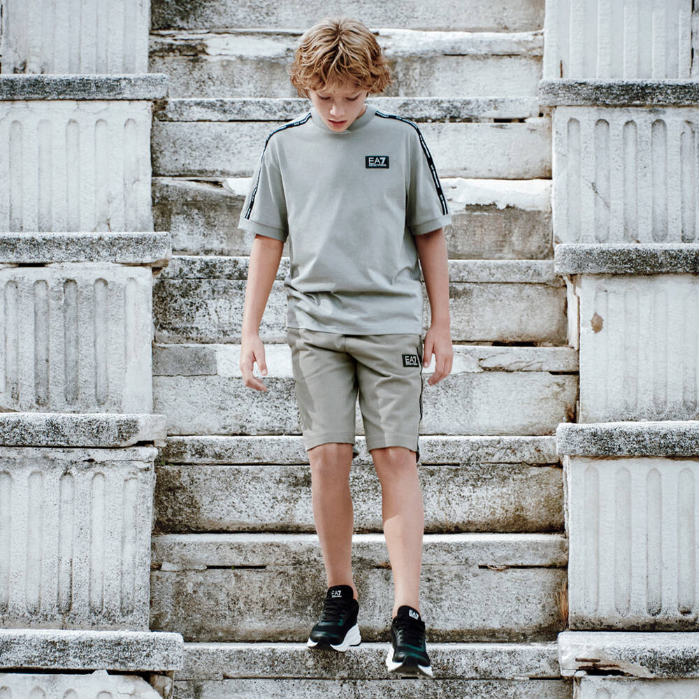 EA7 Emporio Armani-Boys Charcoal Cotton Casual Shorts | Childrensalon Outlet