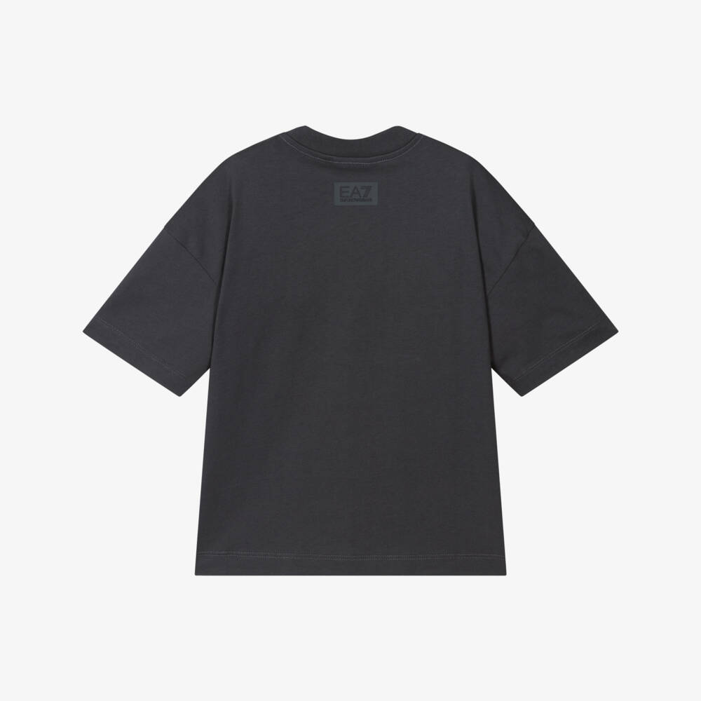 EA7 Emporio Armani-Boys Charcoal Cotton Graphic Tee | Childrensalon Outlet