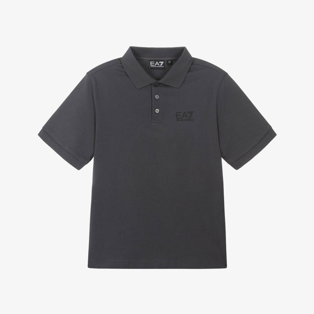EA7 Emporio Armani-Boys Charcoal Cotton Polo Top | Childrensalon Outlet