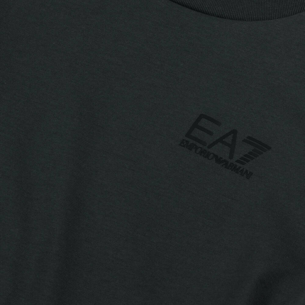 EA7 Emporio Armani-Boys Charcoal Grey Cotton T-Shirt with EA7 Logo | Childrensalon Outlet