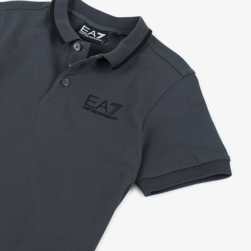 EA7 Emporio Armani-Boys Charcoal Stretch Polo Top | Childrensalon Outlet