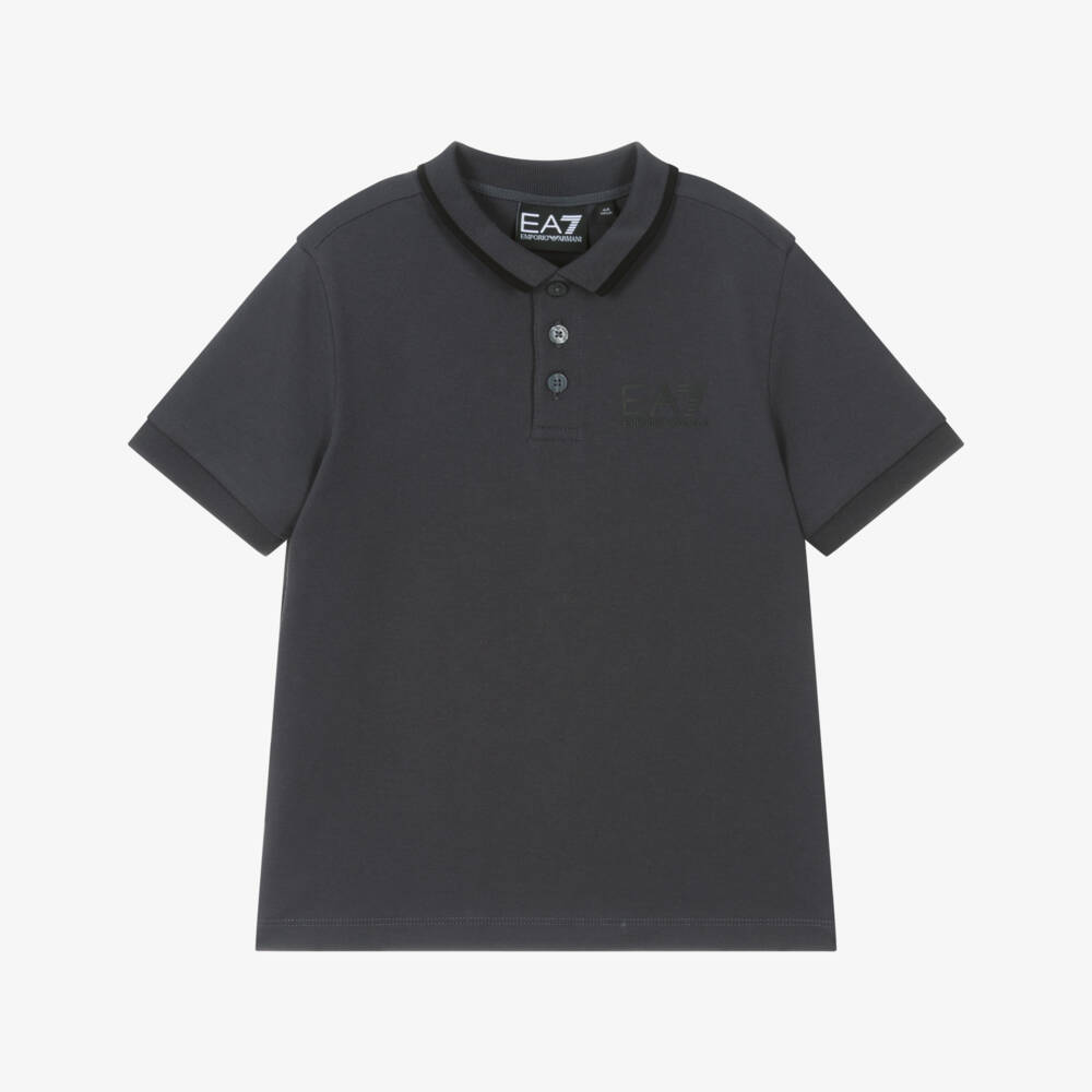 EA7 Emporio Armani-Boys Charcoal Stretch Polo Top | Childrensalon Outlet