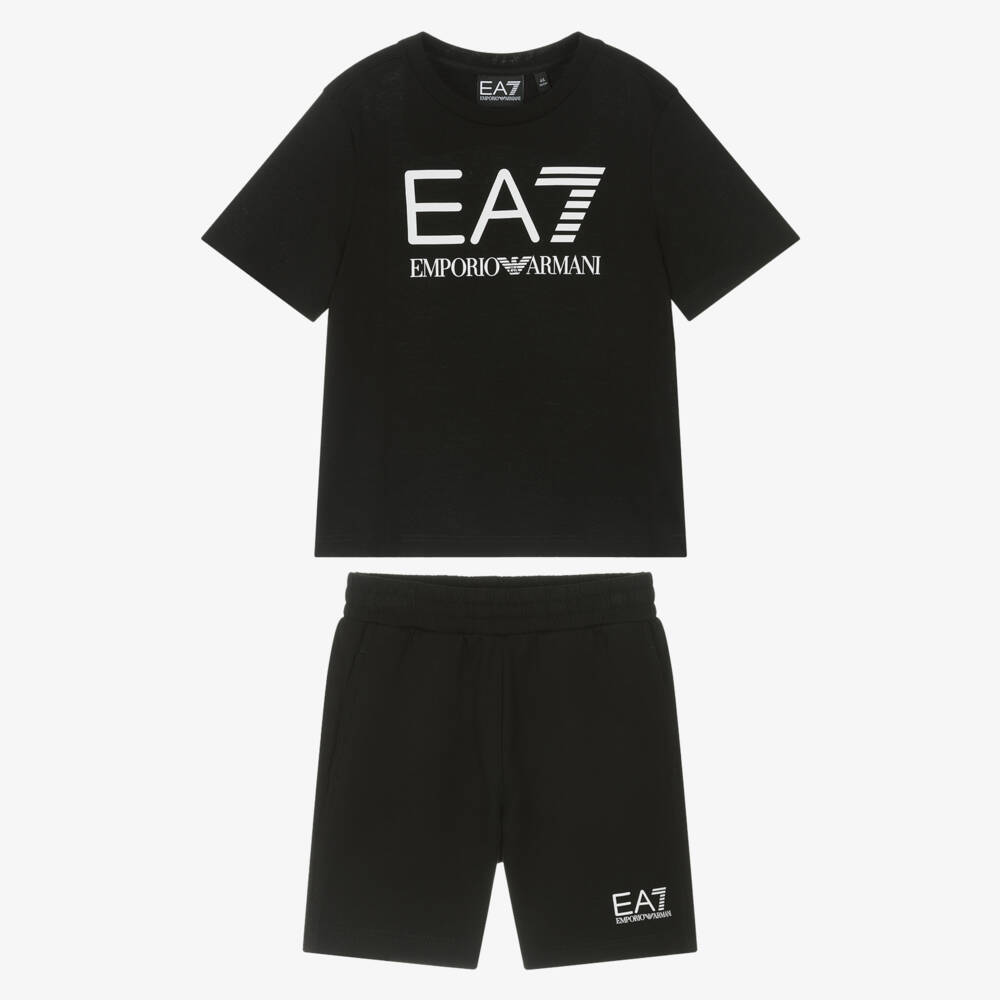 EA7 Emporio Armani-Boys Classic Black Cotton Ensemble | Childrensalon Outlet