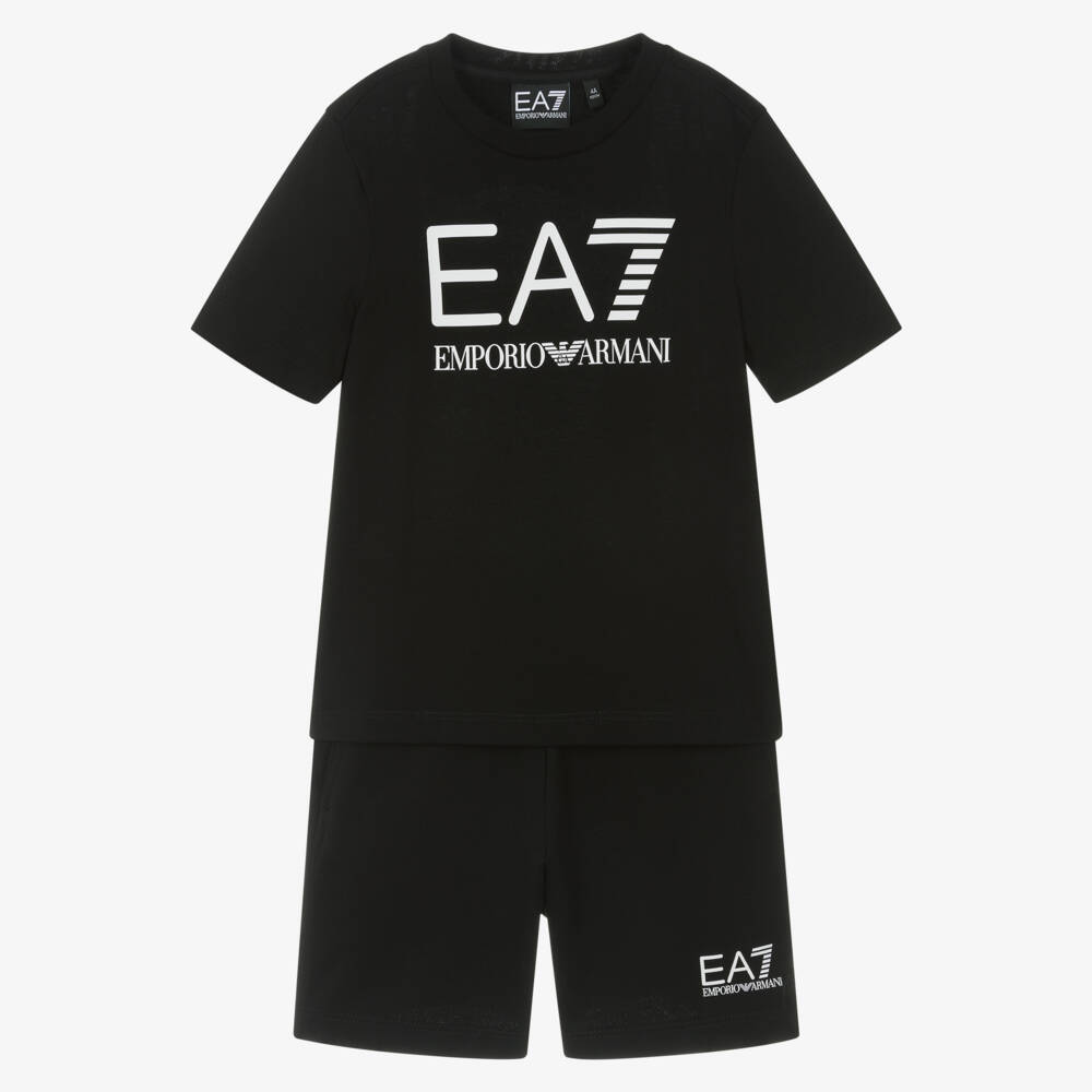 EA7 Emporio Armani-Boys Classic Black Cotton Ensemble | Childrensalon Outlet