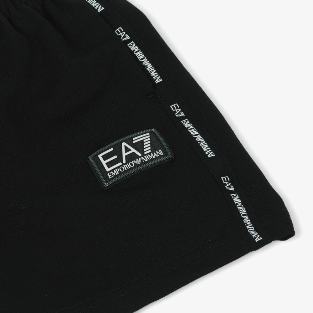 EA7 Emporio Armani-Boys Classic Black Cotton Shorts | Childrensalon Outlet