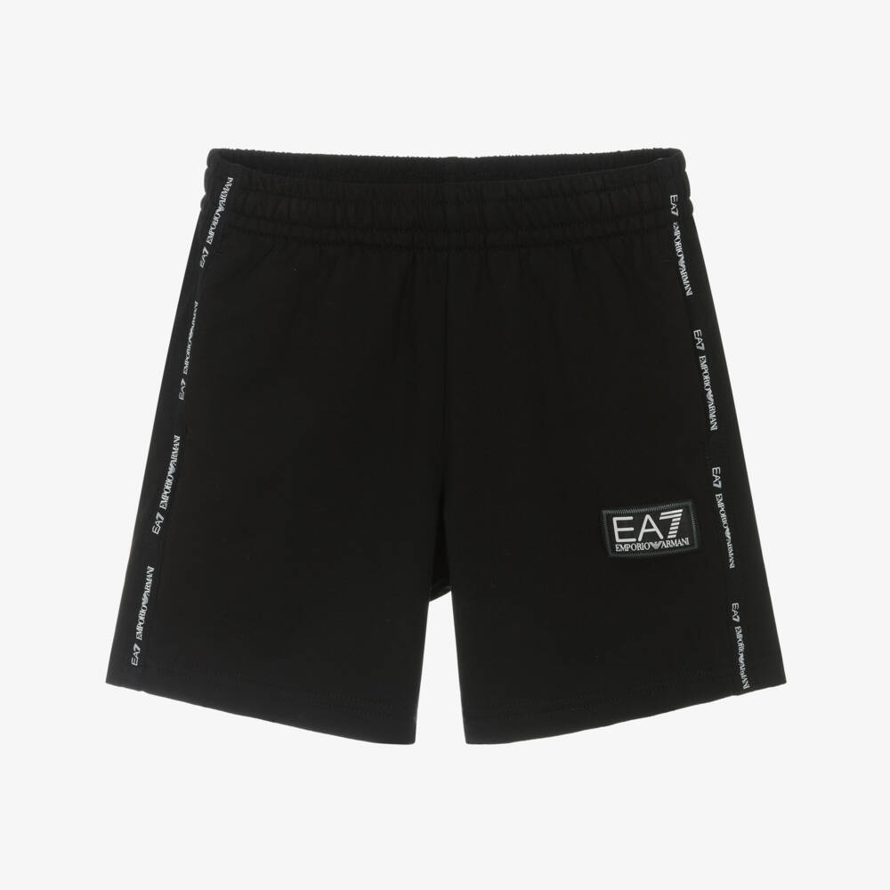 EA7 Emporio Armani-Boys Classic Black Cotton Shorts | Childrensalon Outlet