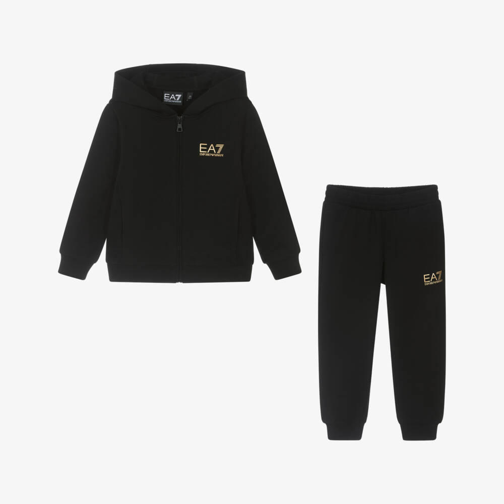 EA7 Emporio Armani-Boys Classic Black Cotton Tracksuit | Childrensalon Outlet