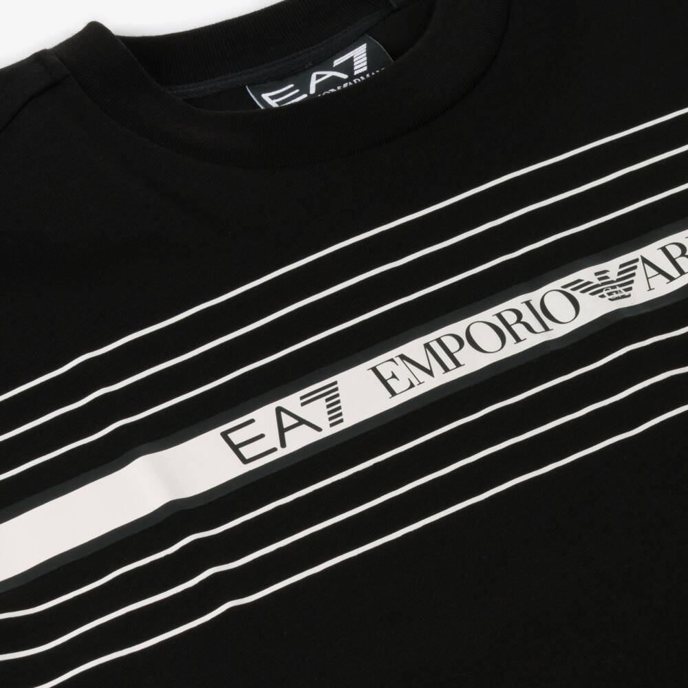 EA7 Emporio Armani-Boys Classic Black Striped Tee | Childrensalon Outlet
