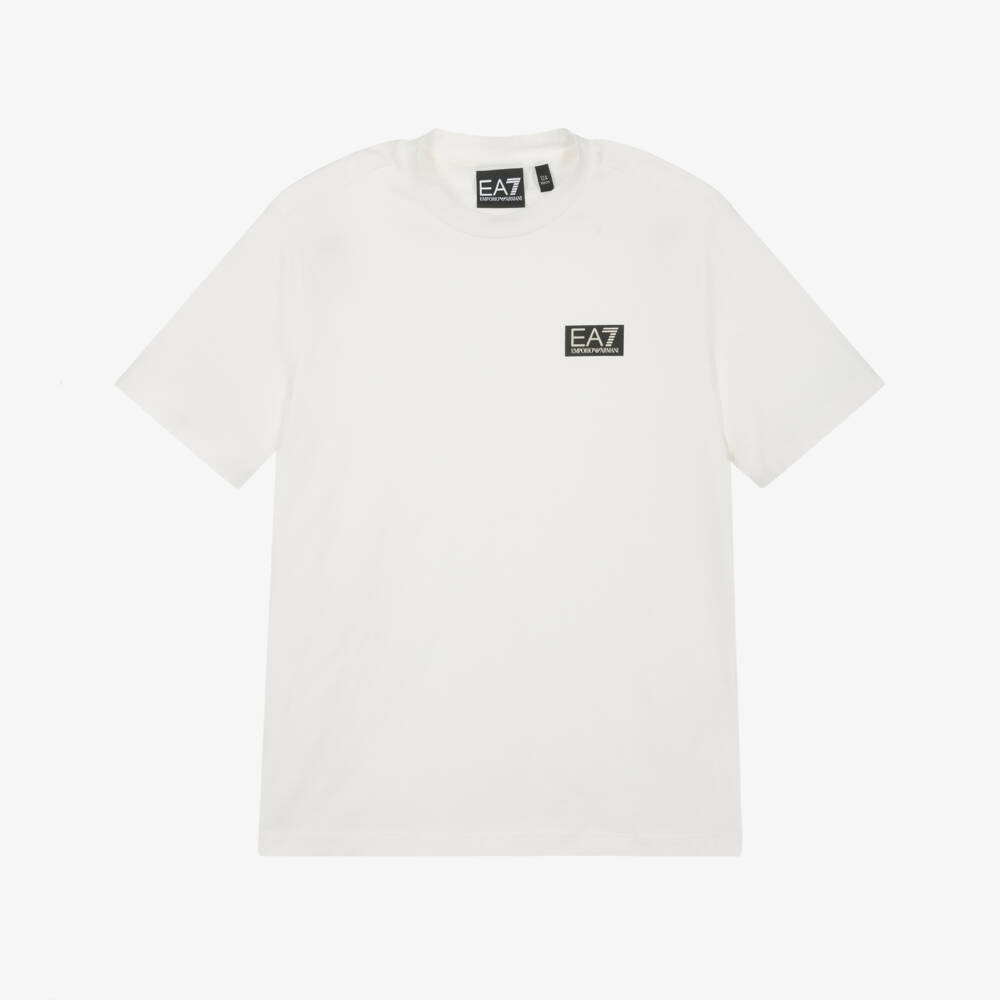 EA7 Emporio Armani-Boys Classic Ivory Cotton Tee | Childrensalon Outlet