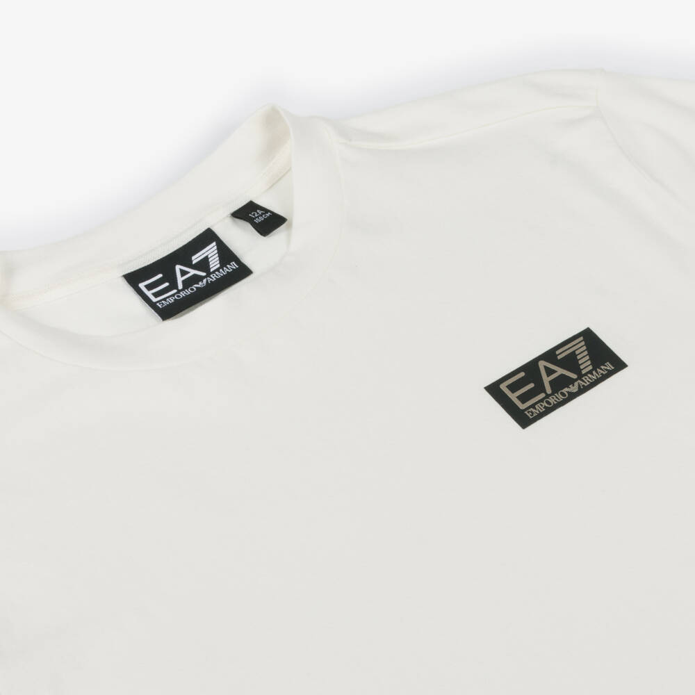 EA7 Emporio Armani-Boys Classic Ivory Cotton Tee | Childrensalon Outlet