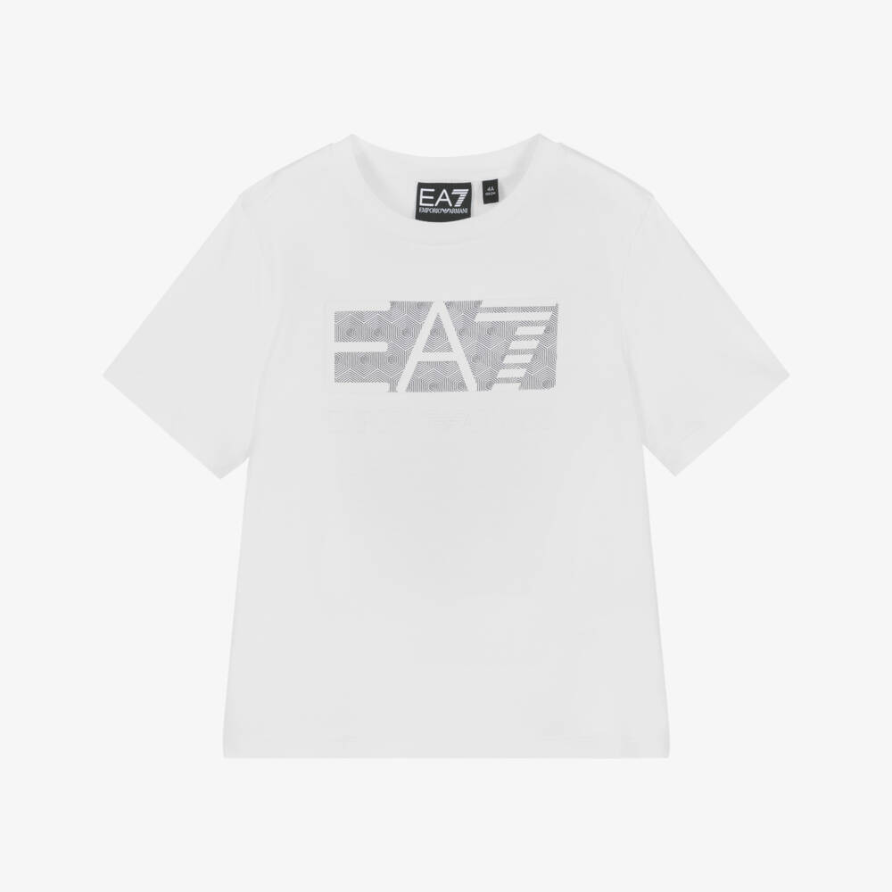 EA7 Emporio Armani-Boys Classic Ivory Cotton Tee | Childrensalon Outlet