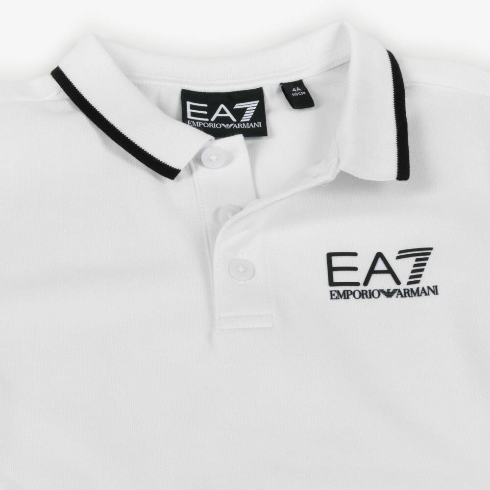 EA7 Emporio Armani-Boys Classic White Piqué Polo Top | Childrensalon Outlet