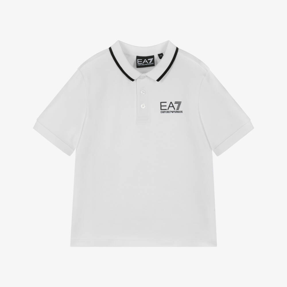 EA7 Emporio Armani-Boys Classic White Piqué Polo Top | Childrensalon Outlet