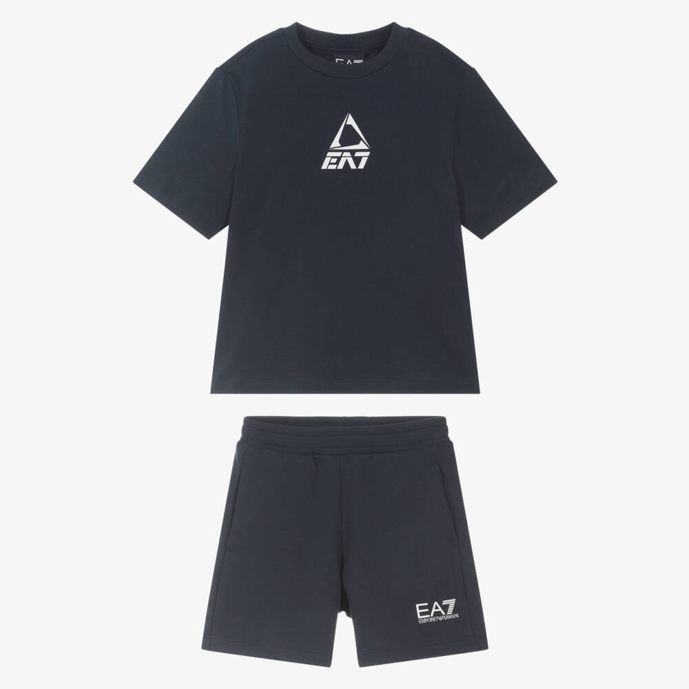 EA7 Emporio Armani-Boys Cotton Navy Shorts Ensemble | Childrensalon Outlet