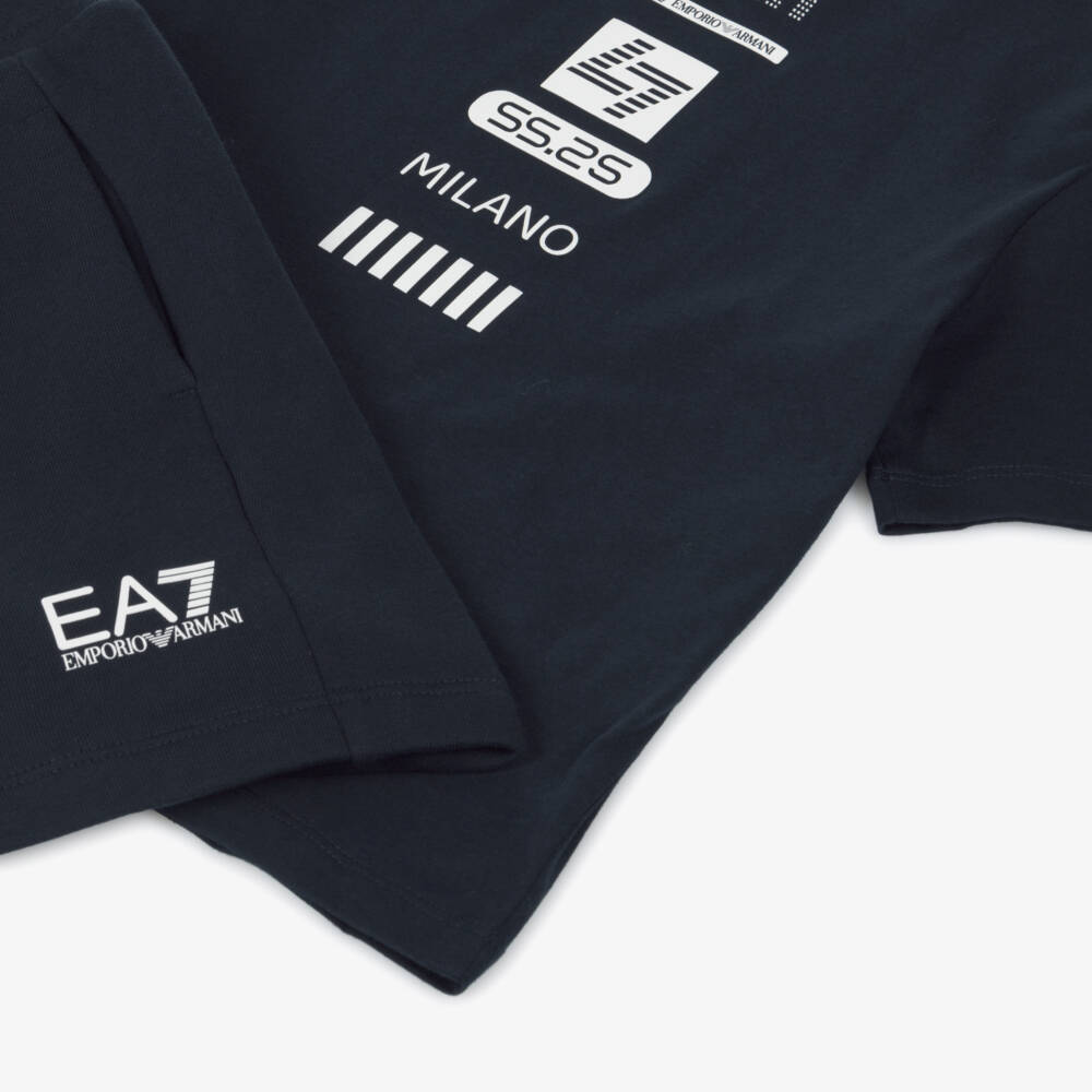 EA7 Emporio Armani-Boys Cotton Navy Shorts Ensemble | Childrensalon Outlet