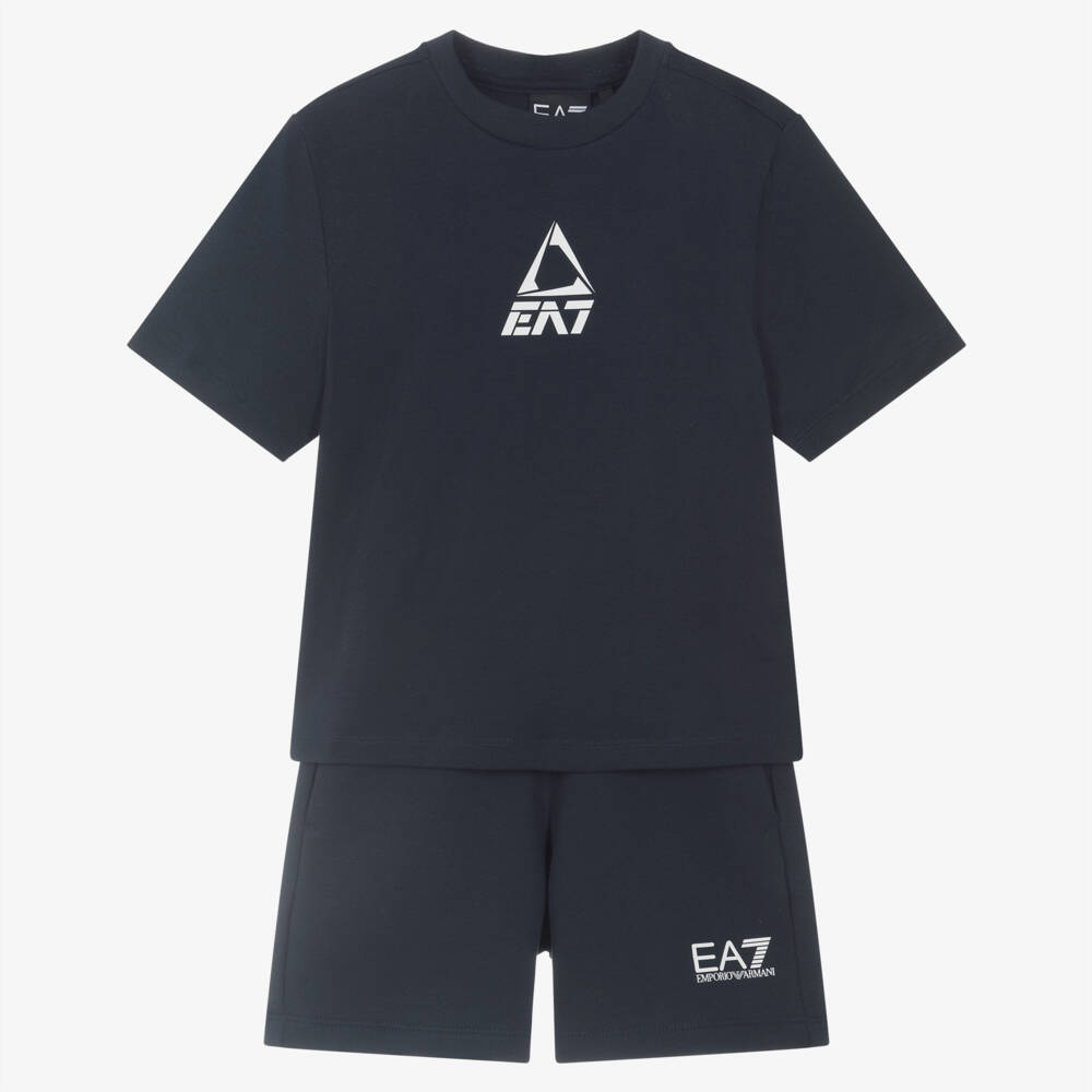 EA7 Emporio Armani-Boys Cotton Navy Shorts Ensemble | Childrensalon Outlet