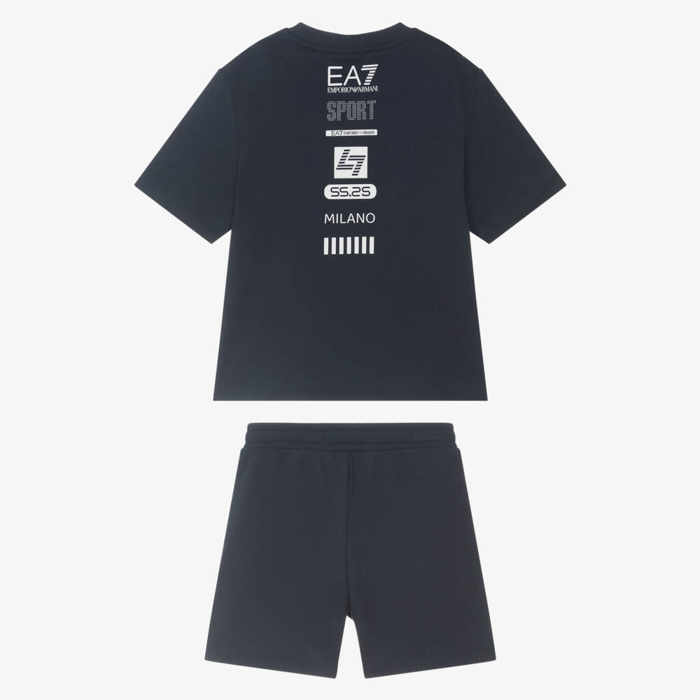 EA7 Emporio Armani-Boys Cotton Navy Shorts Ensemble | Childrensalon Outlet