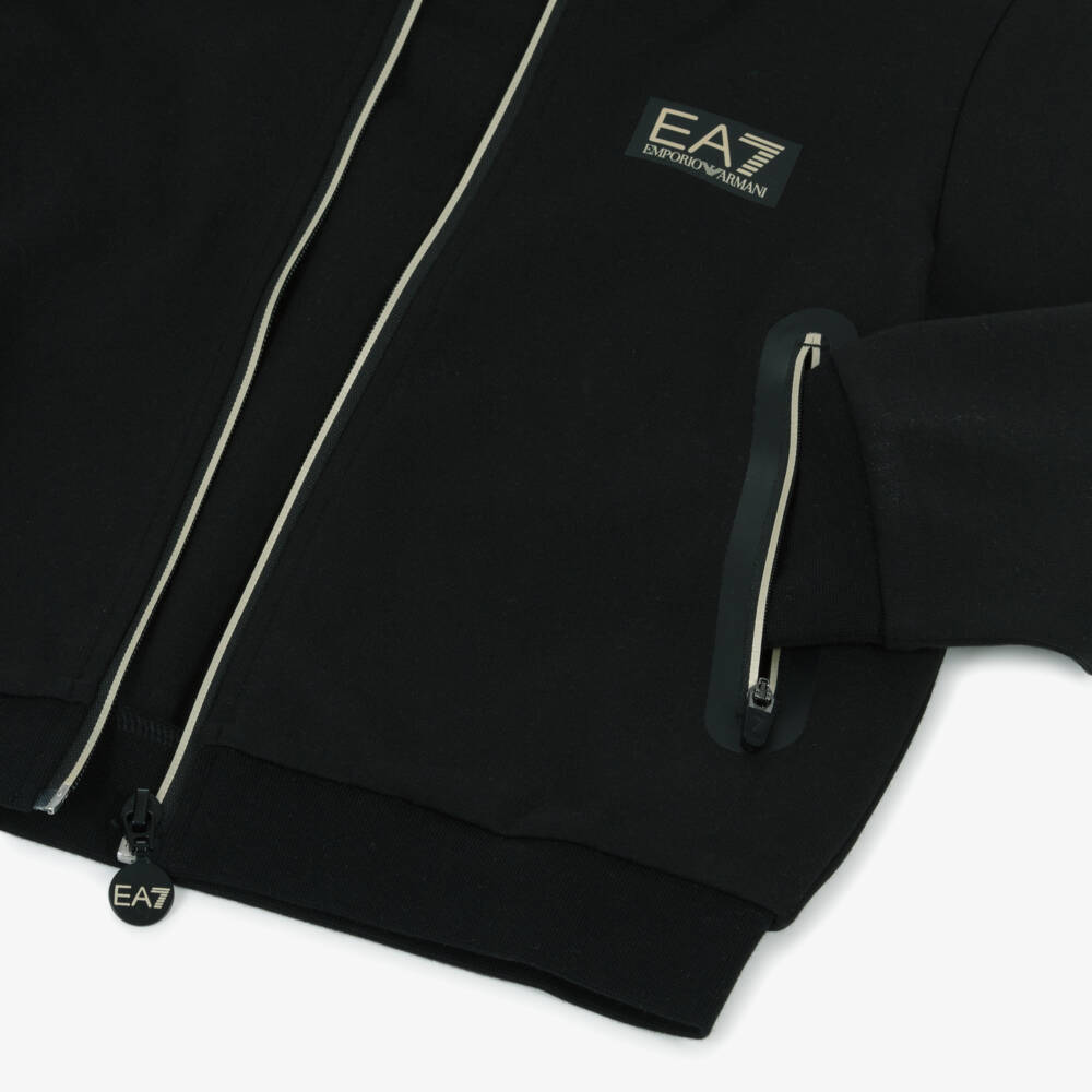 EA7 Emporio Armani-Boys Cozy Black Hooded Zip Jacket | Childrensalon Outlet