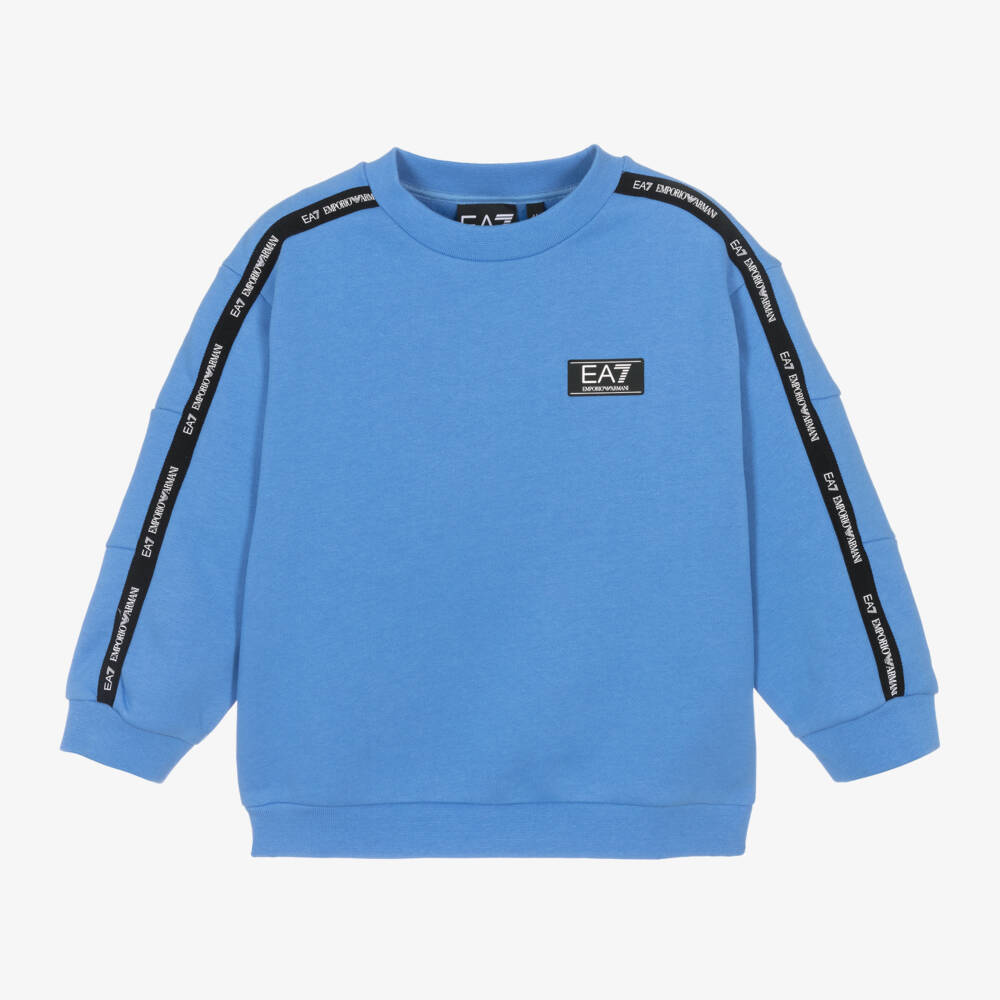 EA7 Emporio Armani-Уютный синий трикотажный топ с логотипом для мальчиков | Childrensalon Outlet
