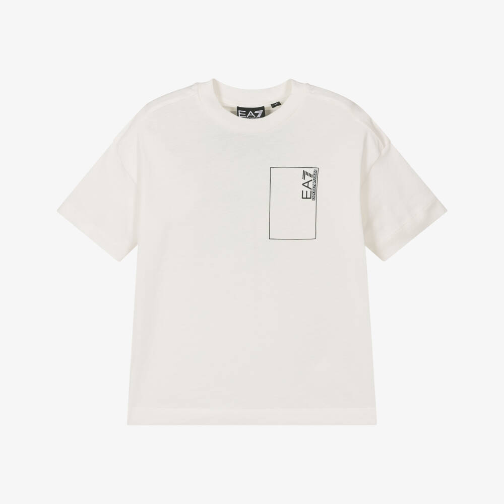 EA7 Emporio Armani-Кремовая футболка с логотипом для мальчиков от EA7 | Childrensalon Outlet