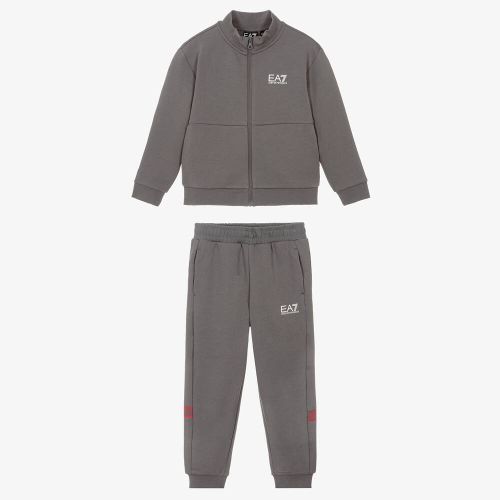 EA7 Emporio Armani-Boys Dark Grey Jersey Zip-Up Tracksuit | Childrensalon Outlet