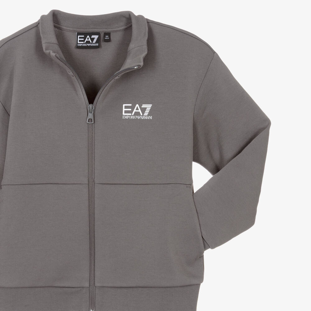 EA7 Emporio Armani-Boys Dark Grey Jersey Zip-Up Tracksuit | Childrensalon Outlet