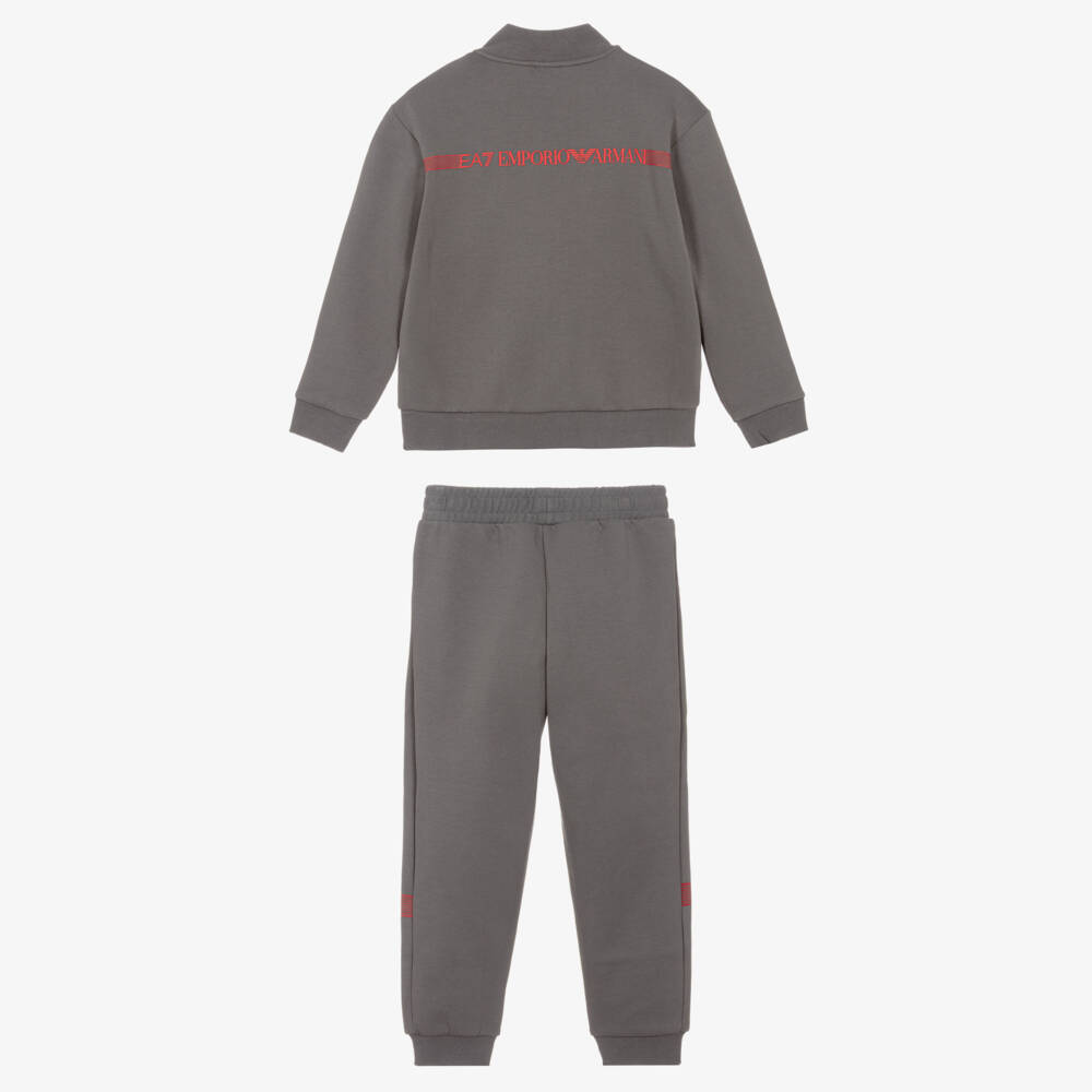 EA7 Emporio Armani-Boys Dark Grey Jersey Zip-Up Tracksuit | Childrensalon Outlet