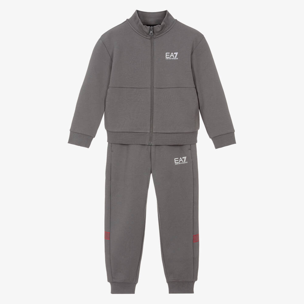 EA7 Emporio Armani-Boys Dark Grey Jersey Zip-Up Tracksuit | Childrensalon Outlet