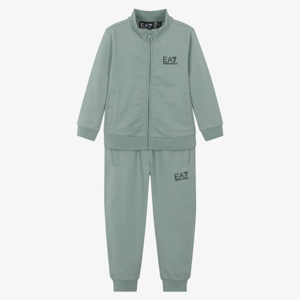 EA7 Emporio Armani-Boys Emerald Cotton Track Ensemble | Childrensalon Outlet