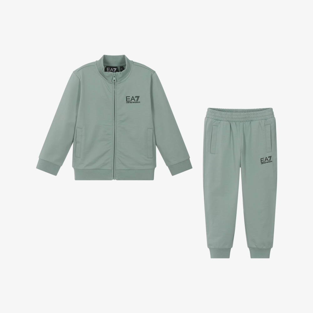 EA7 Emporio Armani-Boys Emerald Cotton Track Ensemble | Childrensalon Outlet
