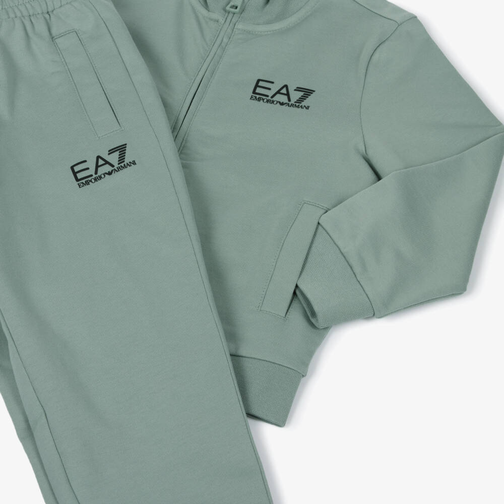 EA7 Emporio Armani-Boys Emerald Cotton Track Ensemble | Childrensalon Outlet