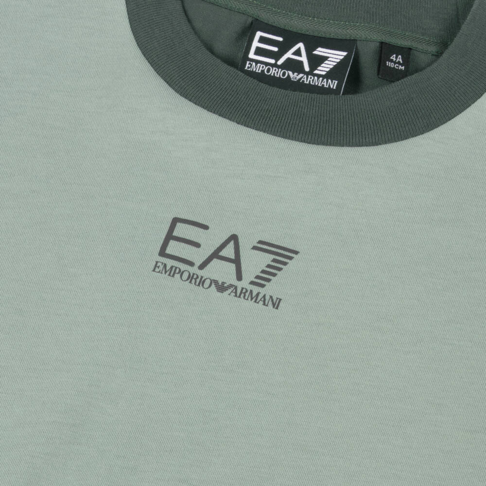 EA7 Emporio Armani-Boys Green Block Pattern T-Shirt | Childrensalon Outlet