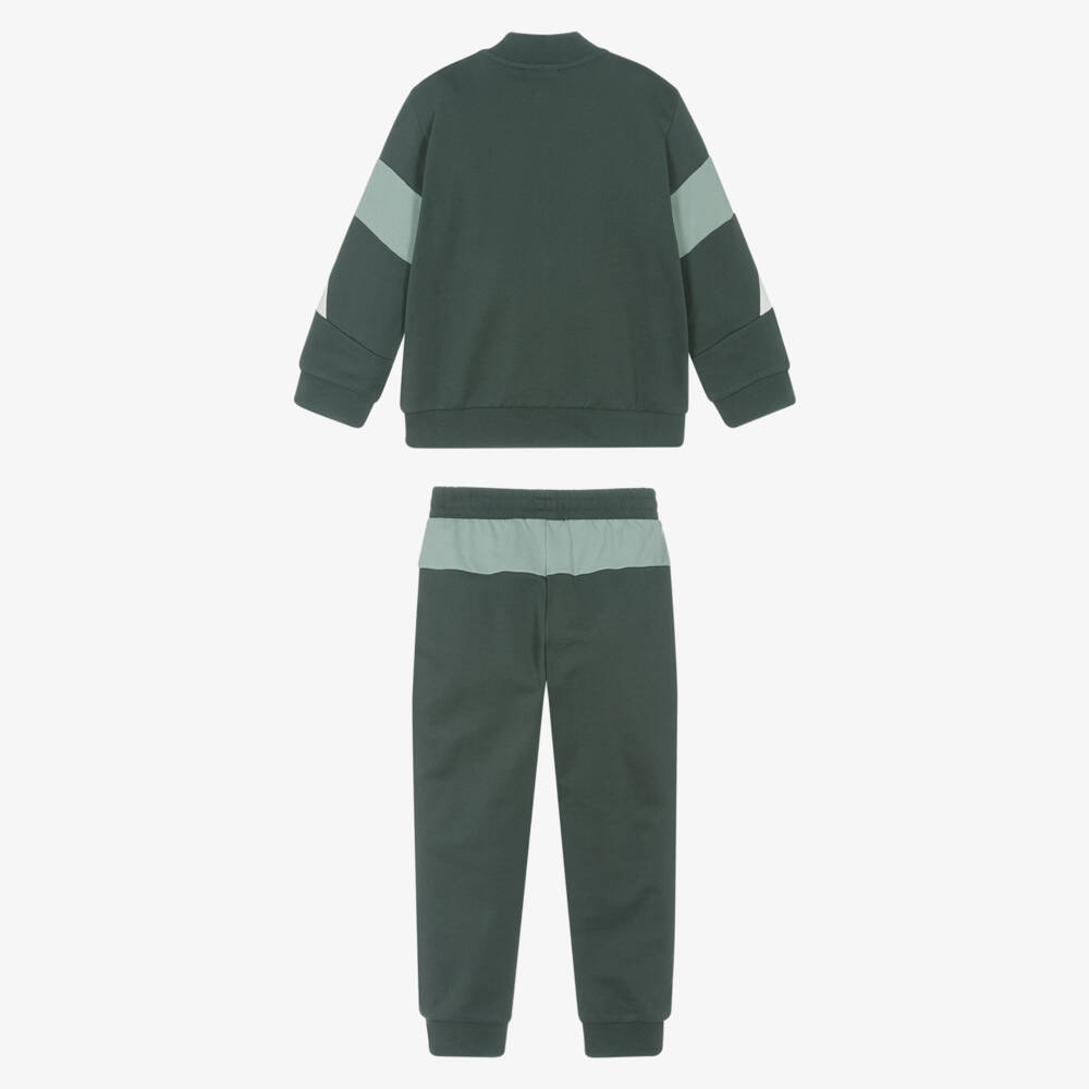 EA7 Emporio Armani-Boys Green Cotton Block Tracksuit | Childrensalon Outlet
