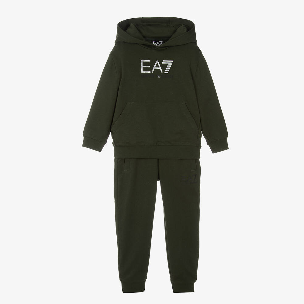 EA7 Emporio Armani - بدلة رياضية قطن لون أخضر كاكي للأولاد | Childrensalon