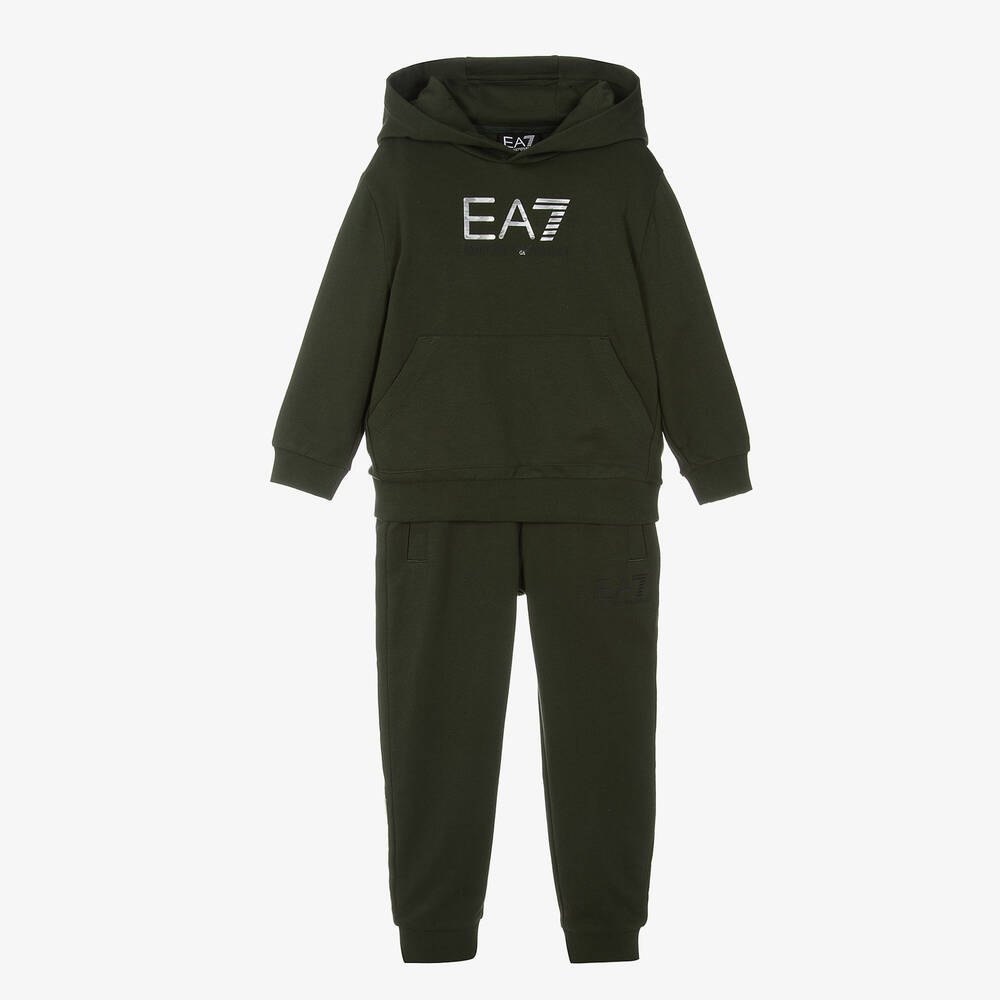 EA7 Emporio Armani - Boys Green Cotton EA7 Tracksuit | Childrensalon